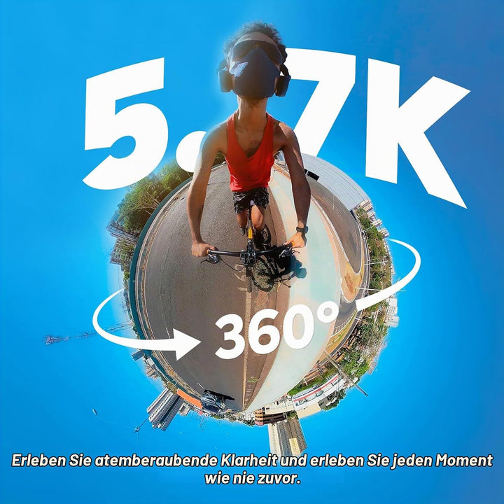 AKASO 360° Action Cam Fahrrad-Set - 5.7K 72MP 360 Grad Actionkamera mit 128GB Speicherkarte Duale 1/