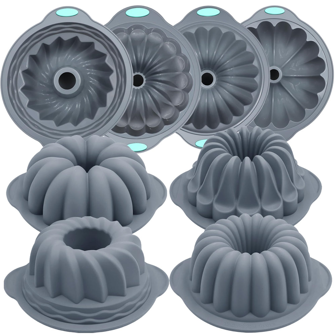 Tongjude 4 Stück Silikon Riffelkuchenformen, 10 Tassen Rohr Backform, Antihaft-Küche Ofen Backformen