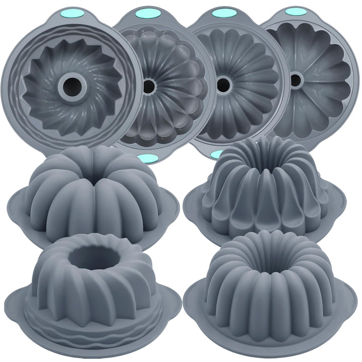 Tongjude 4 Stück Silikon Riffelkuchenformen, 10 Tassen Rohr Backform, Antihaft-Küche Ofen Backformen
