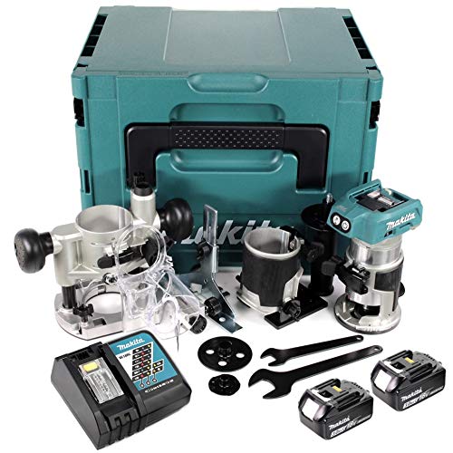 Makita DRT 50 RFJ X2 18 V Li-Ion Akku Brushless Multifunktionsfräse im Makpac inkl. Fräsmodule + 2x