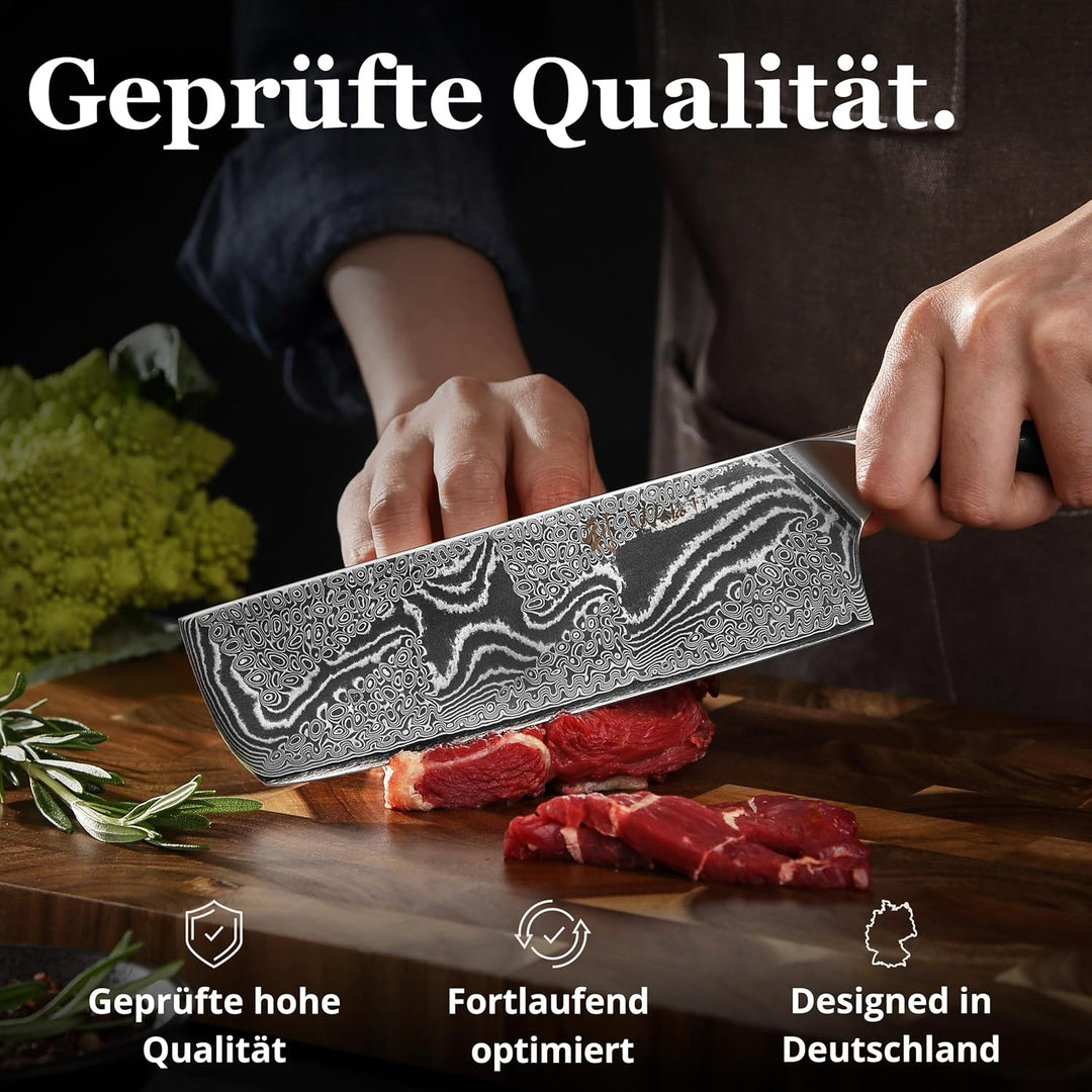 Wakoli Nitoko Damastmesser Nakiri Messer - 17 cm Klinge aus 67 Lagen echtem Damaststahl, G10 Griff,