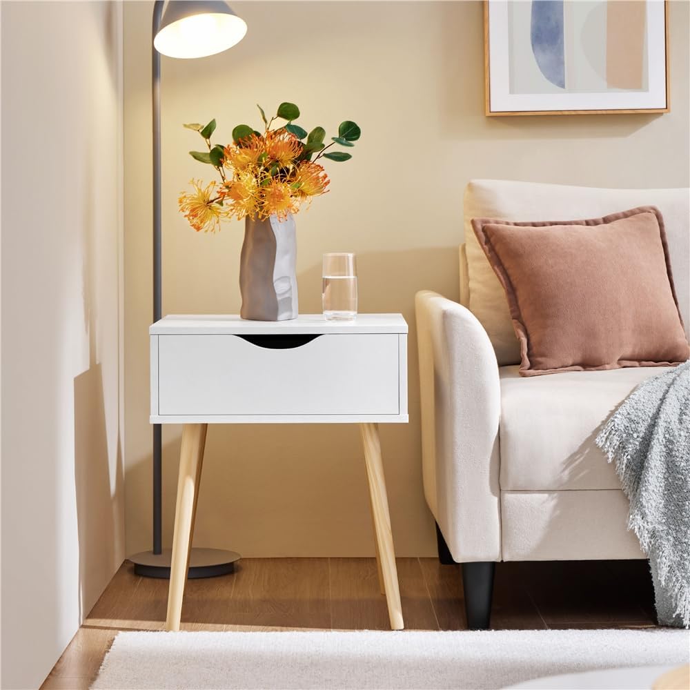 Yaheetech 2er Set Nachttische Nachtkommode mit Schublade und Holzbeinen Boxspringbett Nachtschrank M