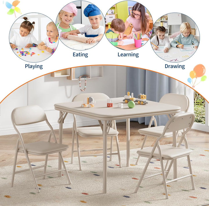 Kindermöbel-Set, zusammenklappbar, Tisch mit 2 gepolsterten Stühlen, stabiler Metallrahmen, ideal fü