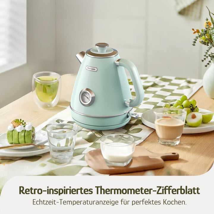 Hazel Quinn Elektrischer Wasserkocher Edelstahl, BPA-frei, Temperaturanzeige, Retro Design, Automati