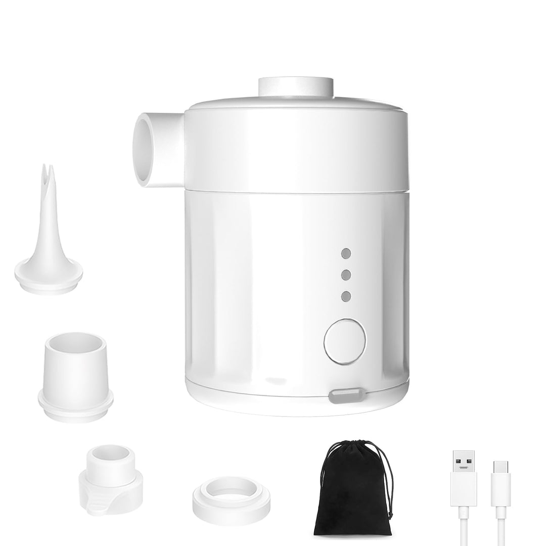 Mojimdo Tragbare Elektrische Luftpumpe, 5000 Pa Pumpe Akku, 450L/Min, Kompakte Air Pump mit 4 Düsen,
