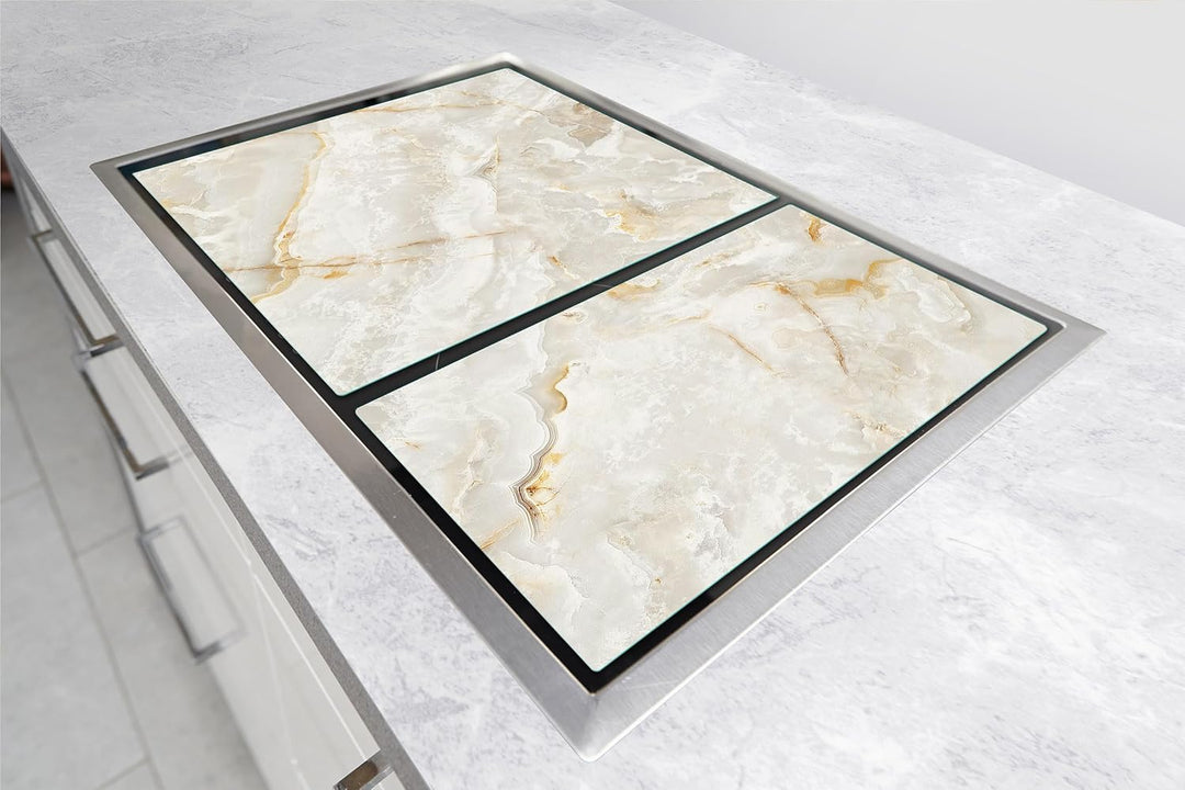 TMK ArtDeko Herdabdeckplatte 2 Teilig 40x52 + 35x52 cm - Spritzschutz Herdabdeckung – Herdschutz aus