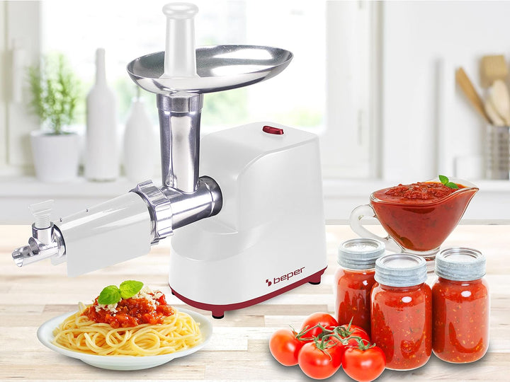 BEPER P102ROB200 Elektrischer Fleischwolf und elektrischer Tomatenwolf 1200W mit Edelstahl-Auszügen