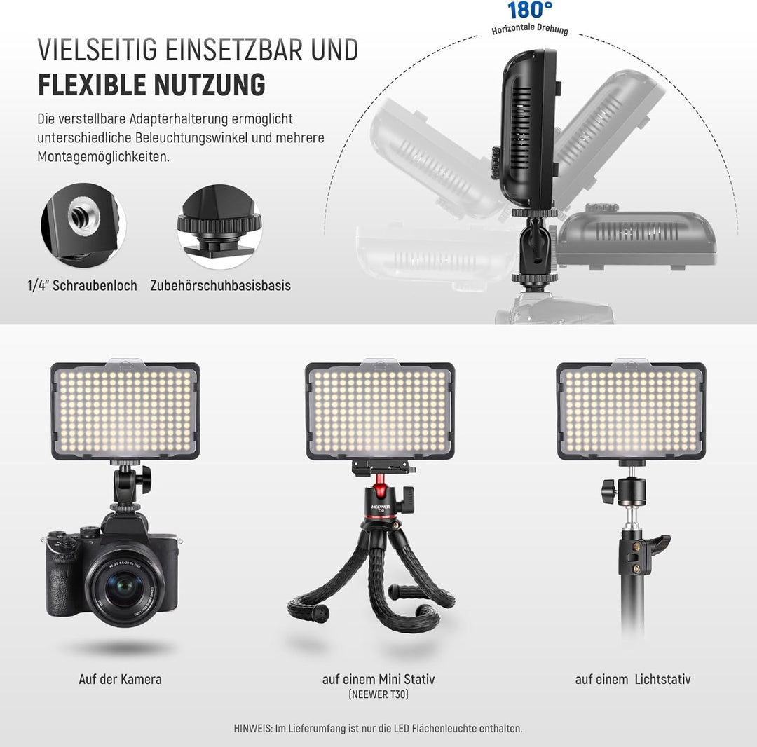 NEEWER 176 LED Videoleuchte Streaming Licht 5600K dimmbar Videolicht Panel mit 1/4 Zoll Gewinde, Key