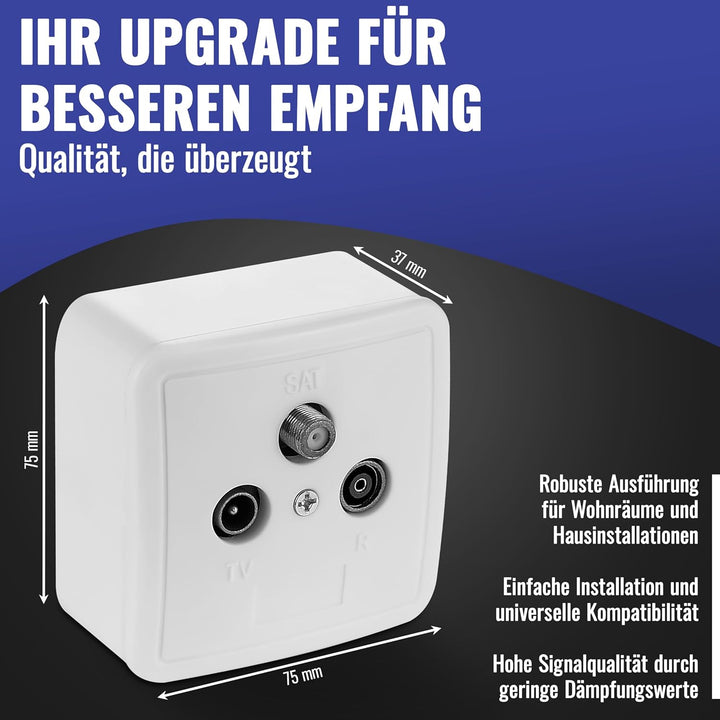 Poppstar 5x SAT Dose (3-Loch Antennendose), Enddose für SAT, TV und Kabel Anschluss (digital/analog)