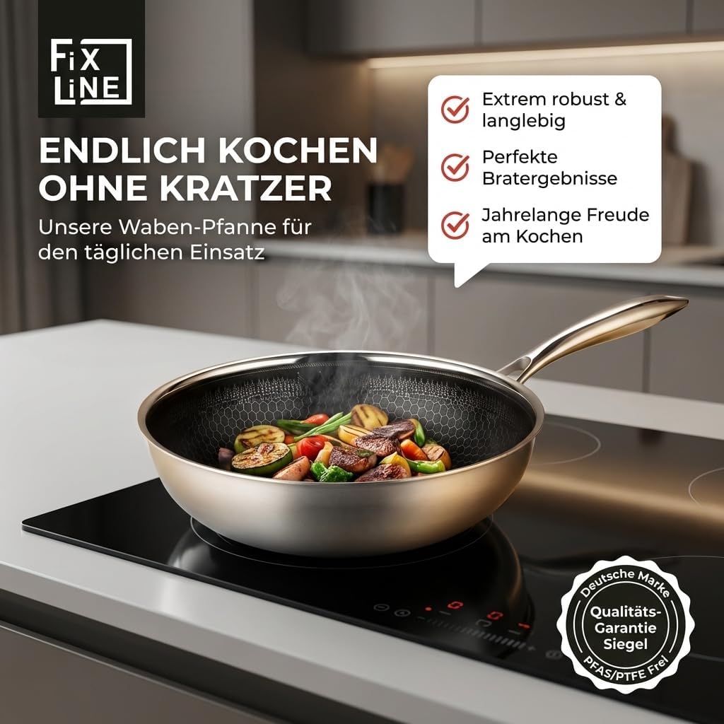 FIXLINE® BLACK FOREST Wokpfanne 28cm - Keramische &amp; Kratzfeste Beschichtung - alle Herdarten inkl. I
