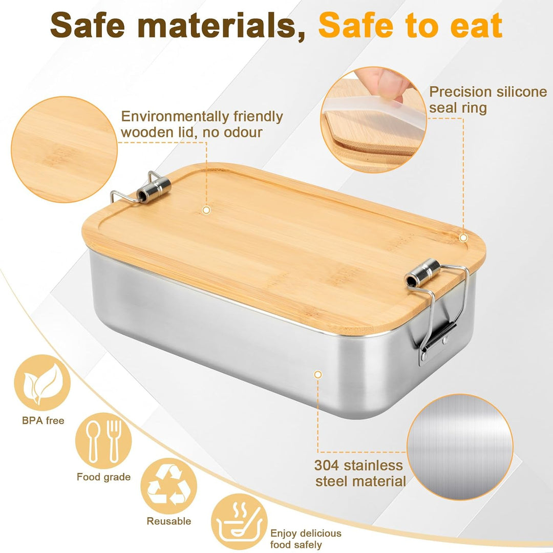 Cozary Brotdose Edelstahl, 1000ML Lunchbox Erwachsene, Brotdose mit Fächern, BPA-frei, Bento Box Aus