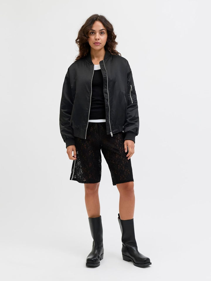 JACK & JONES Damen Jjxx Jxmadison Satin Jacket Bomberjacke, Schwarz, XL EU