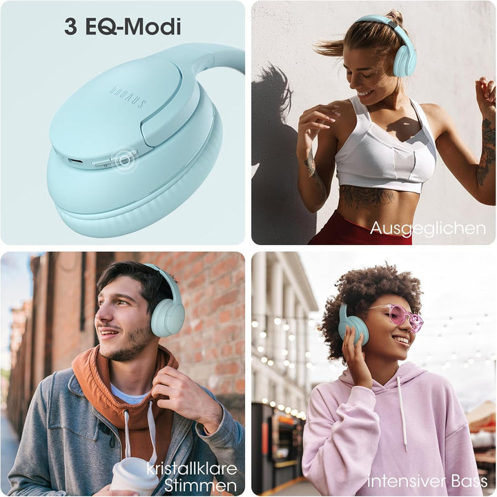DOQAUS Bluetooth Kopfhörer Over-Ear Bis zu 90 Std,Kopfhörer Over Ear mit 3 EQ-Modi, HiFi-Stereo Falt