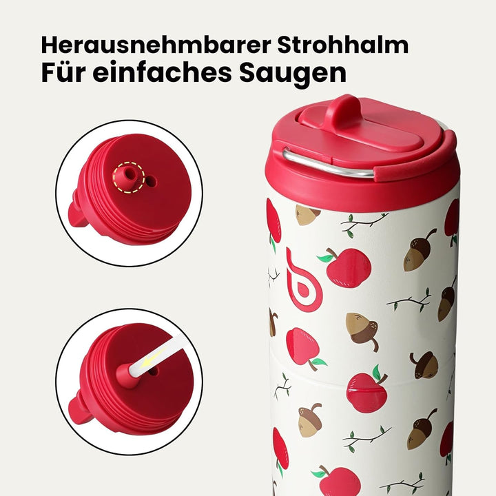 BOTTLE BOTTLE Isolierte Edelstahl Trinkflasche 750 ml mit Strohhalm, Deckel & Griff – Auslaufsicher,