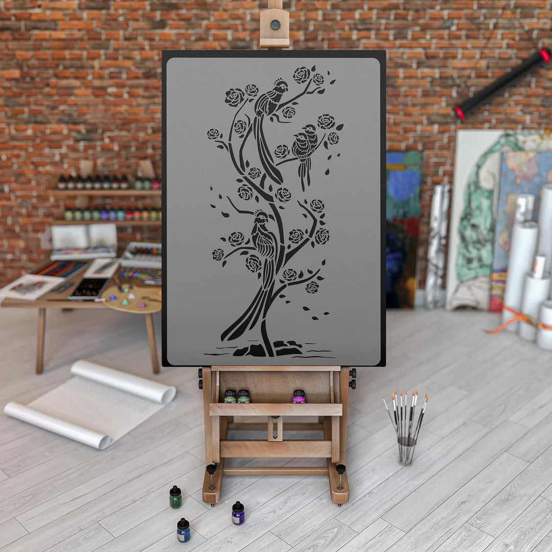 Wiederverwendbare Wandschablone aus Kunststoff // 59x95cm // Chinesische Vögel - Chinoiserie #1 // M