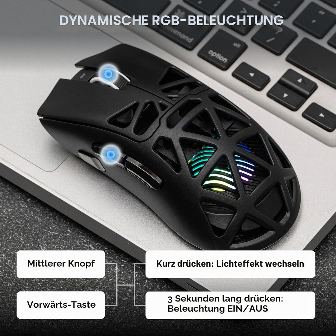 MechLands Aula SC620 Gaming-Maus, 2,4 GHz/USB-C/BT-Funkmaus mit 400-mAh-Akku, einstellbare 12.000 DP