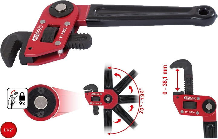 KS Tools 111.3550 Einhand-Rohrzange 1.1/2" mit verstellbarem Kopf