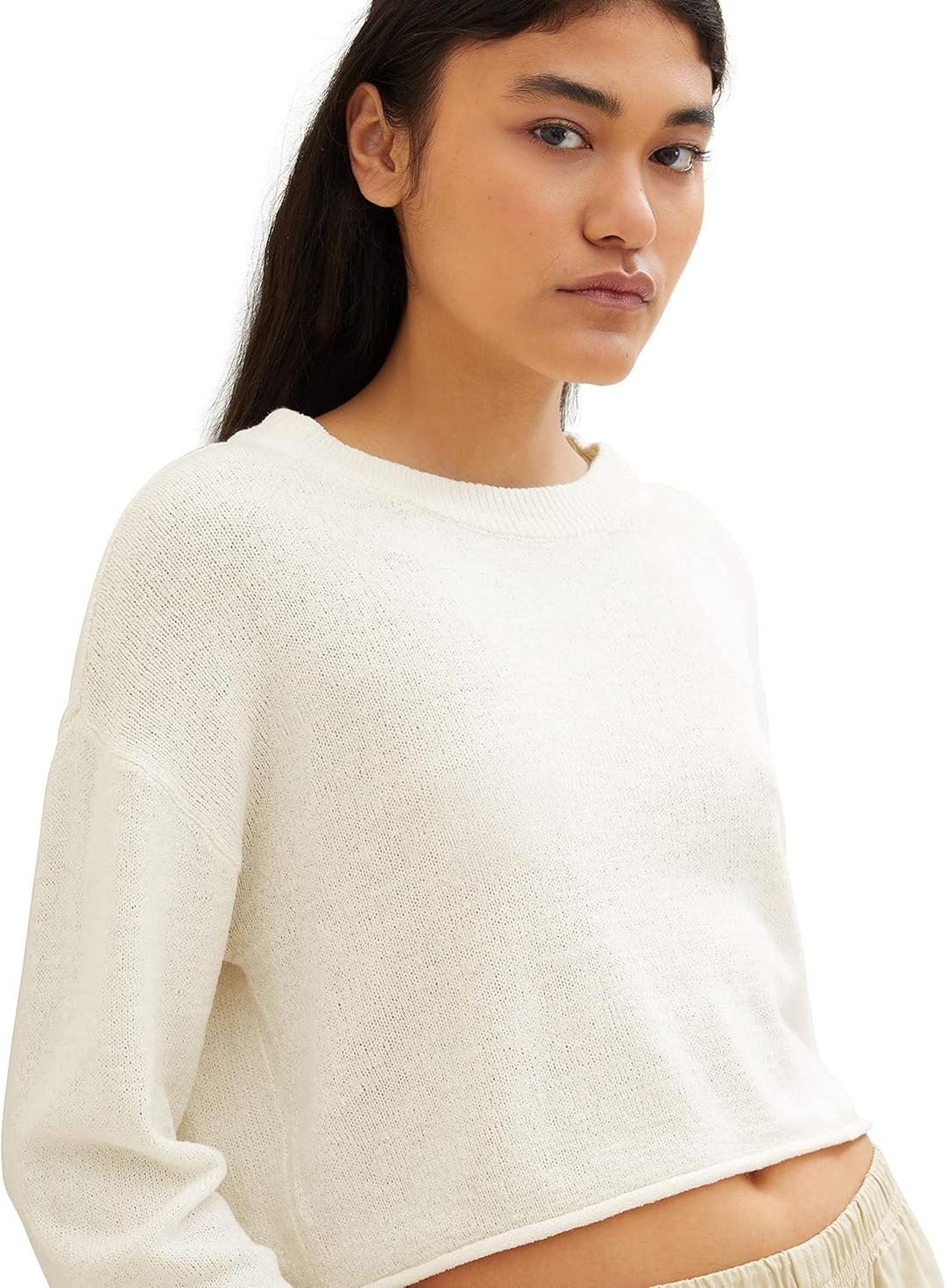 TOM TAILOR Denim Damen Denim Basic Cropped Pullover XXL 10348 - Gardenia White, XXL 10348 - Gardenia