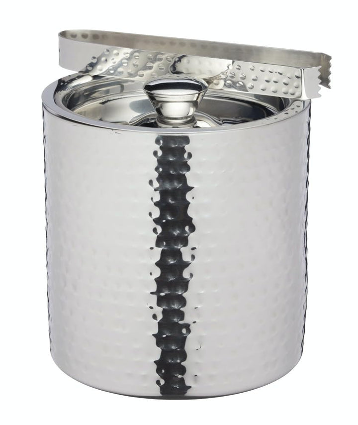 BarCraft Eiskübel, Edelstahleimer mit Deckel und Zange in silberner Hammerschlagoptik, 1,5 Liter, 15
