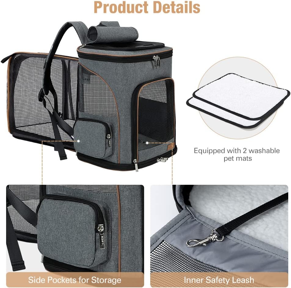 Lekesky Erweiterbar Katzenrucksack Hunderucksack für Katzen und Kleine Hunde, Faltbare Haustier Ruck