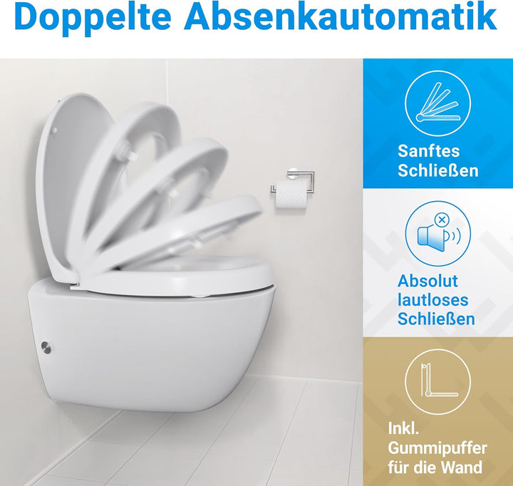 LOBENSWERK Toilettendeckel mit Toilettensitzerhöhung [5 cm] Absolut rutschfest dank Winkelpuffern |