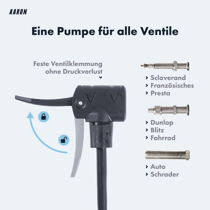 AARON AIR Fahrrad Standpumpe mit Manometer für alle Ventile, Hochdruck Fahrradpumpe Rennrad, Luftpum