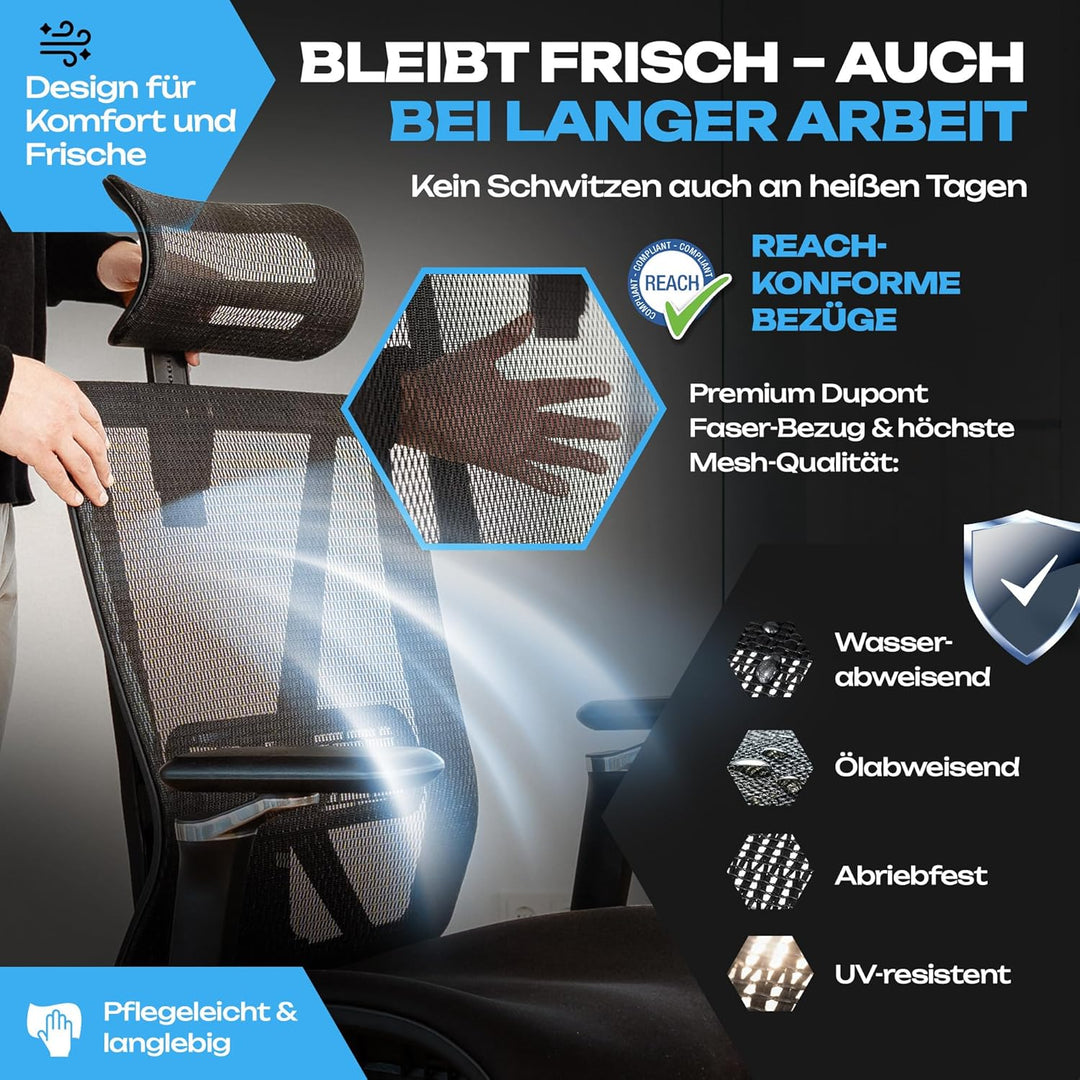 VALKENSTOL M8 Bürostuhl Ergonomisch Testsieger für Grosse Menschen, Breite Sitzfläche Schreibtischst