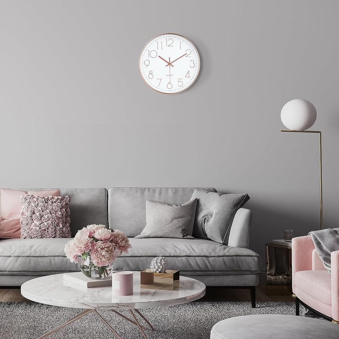 Lafocuse 3D Ziffern Lautlos Wanduhr Rosegold, 30cm Modern Leicht Ablesbar Küchenuhr, Ohne Tickgeräus