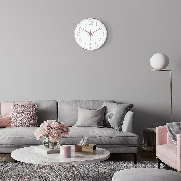 Lafocuse 3D Ziffern Lautlos Wanduhr Rosegold, 30cm Modern Leicht Ablesbar Küchenuhr, Ohne Tickgeräus
