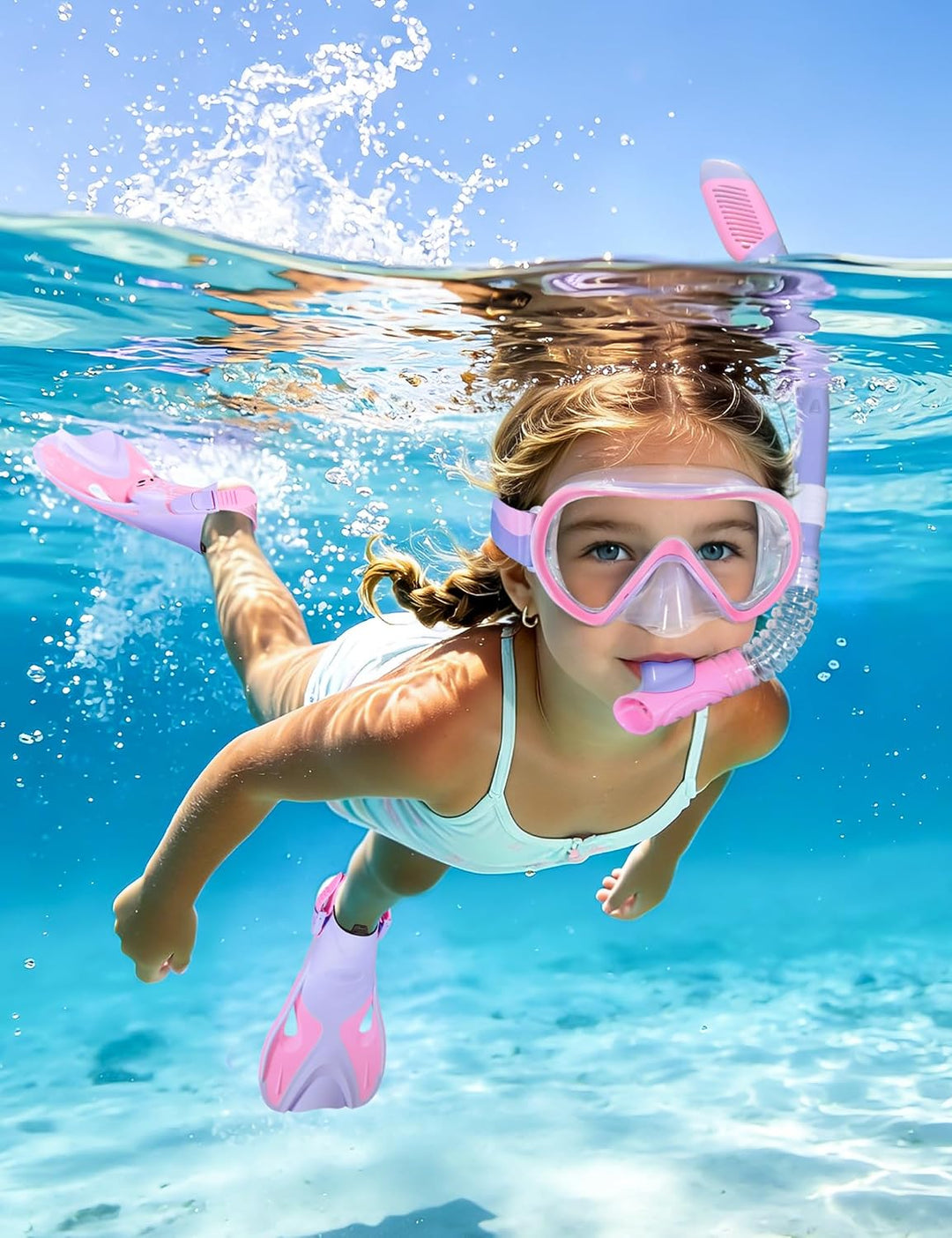 Supertrip Schnorchelset Kinder mit Flossen 6-14 Jahren | 4 in 1 Schnorchelset 180° Panorama HD Tauch