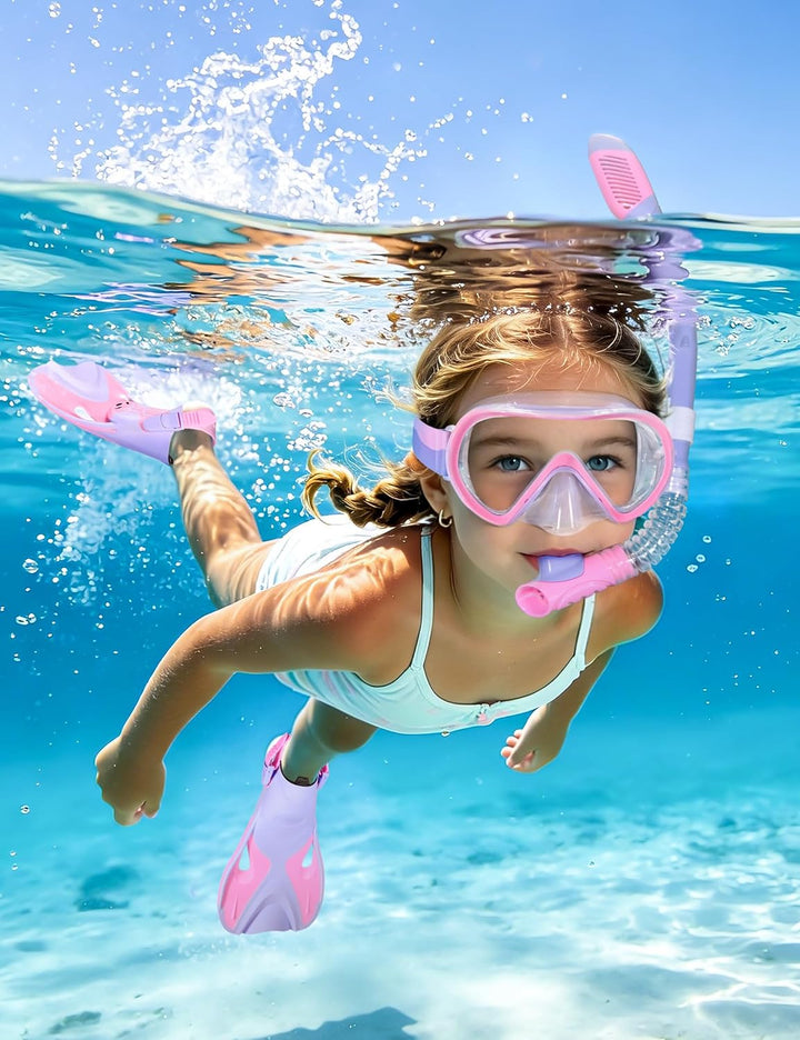 Supertrip Schnorchelset Kinder mit Flossen 6-14 Jahren | 4 in 1 Schnorchelset 180° Panorama HD Tauch