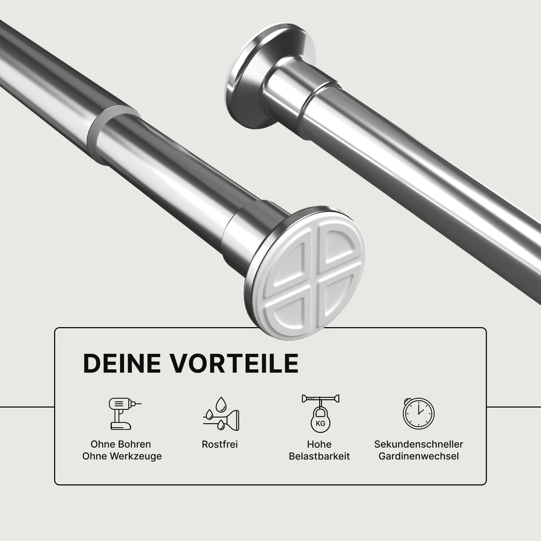 MEISENBERG Gardinenstange ohne Bohren 70-120cm - Teleskopstange Vorhang - Duschstange - Edelstahl -
