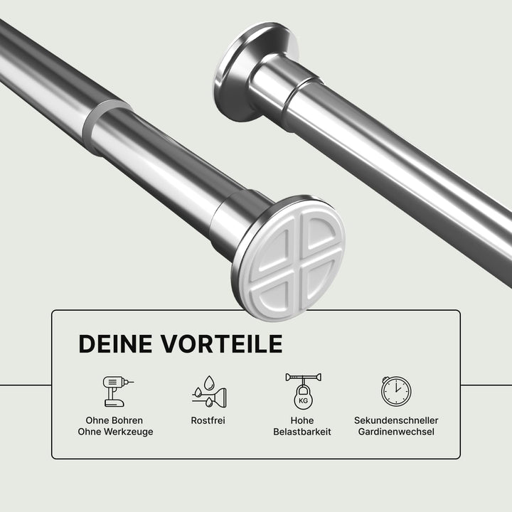MEISENBERG Gardinenstange ohne Bohren 70-120cm - Teleskopstange Vorhang - Duschstange - Edelstahl -