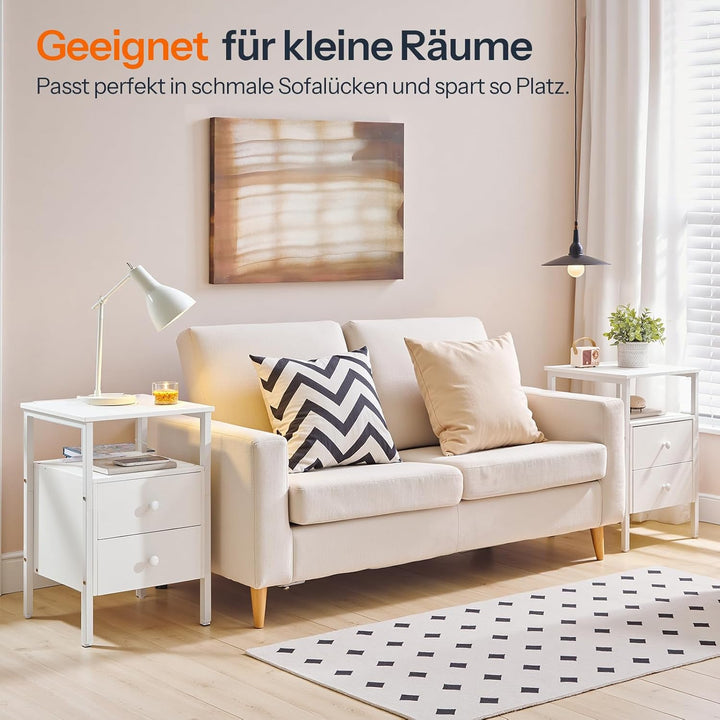 HOOBRO Nachttisch mit Ladestation, Beistelltisch, Sofatisch mit 2 Schubladen, Couchtisch mit USB-Ans