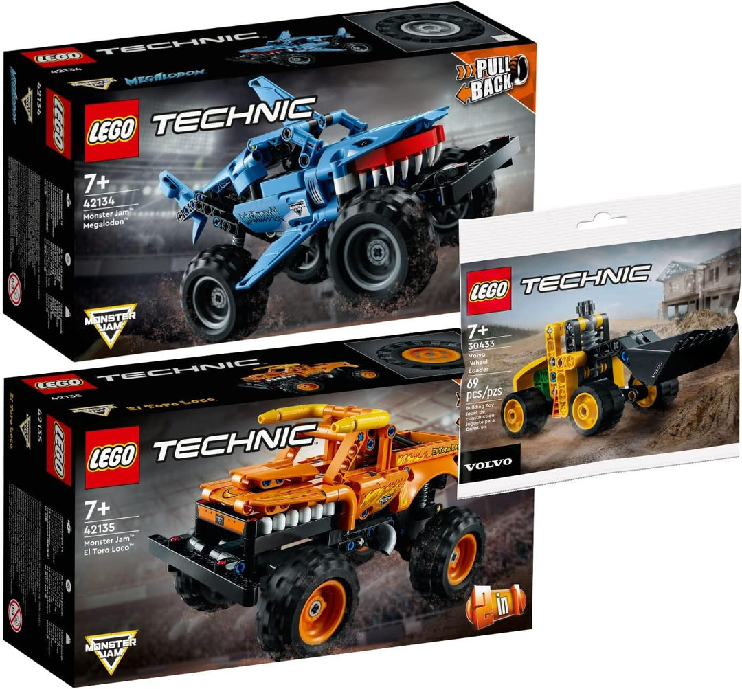 Lego Technic 3er Set: 42134 Monster Jam Megalodon, 42135 Monster Jam EL Toro Loco & 30433 Radlager
