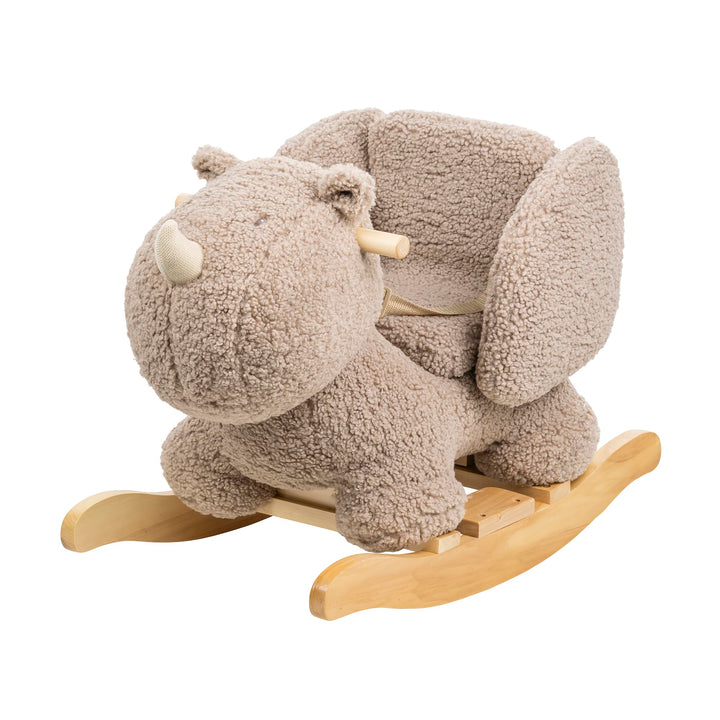 Nattou Schaukeltier aus weichem Teddy-Stoff, Schaukeltier Nashorn, Inkl. Sicherheitsgurt, Fröhliches
