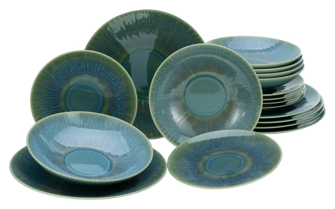 CreaTable, 10688, Serie Sea Breeze Green, Geschirrset, Teller Set 18 teilig Teller Set Grün, Teller