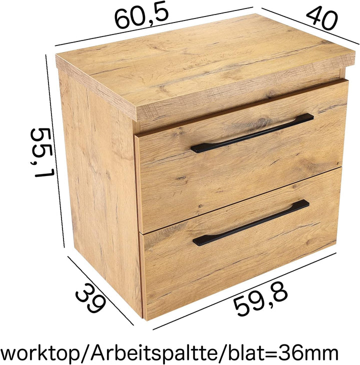 paplinskimoebel - Waschbeckenunterschrank Girona Top 80 cm, Unterschrank mit Arbeitsplatte, Badschra