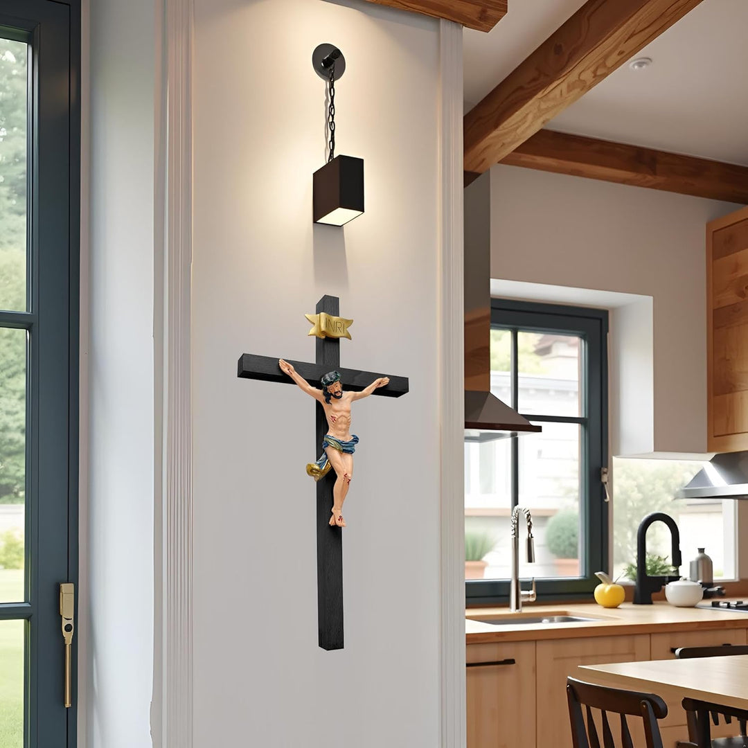Kaltner Präsente Geschenkidee - 53 cm Wandkreuz Kreuz Kruzifix aus Buche schwarz mit Jesus Christus