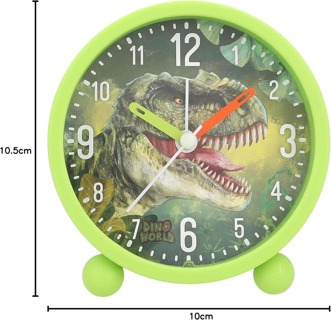 Depesche 12691 Dino World - Wecker für Kinder in Grün mit Dino-Motiv, lautlose Uhr mit Licht-Funktio