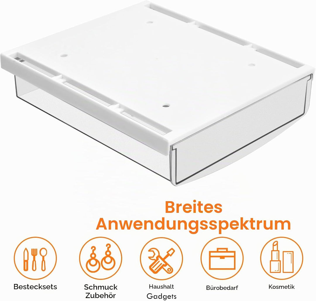 2 Stück Schublade Unter Schreibtisch, 21x18x5,4cm Selbstklebende Schublade, Unter Schreibtisch Aufbe
