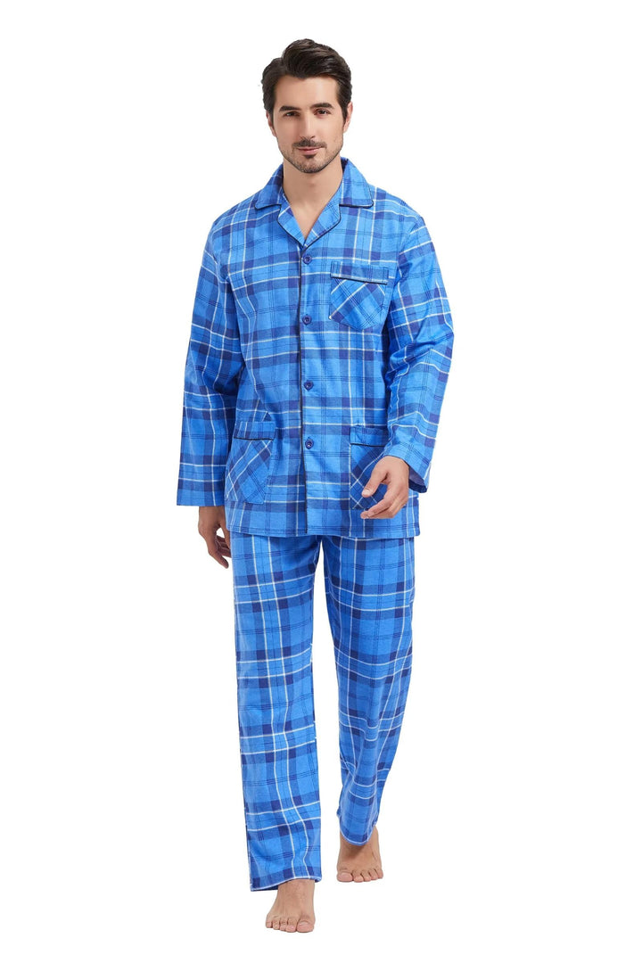 Amaxer Flanell Schlafanzug Herren 100% Baumwolle Pyjama mit Knopfleiste Set Lang Warmer Winter Schla