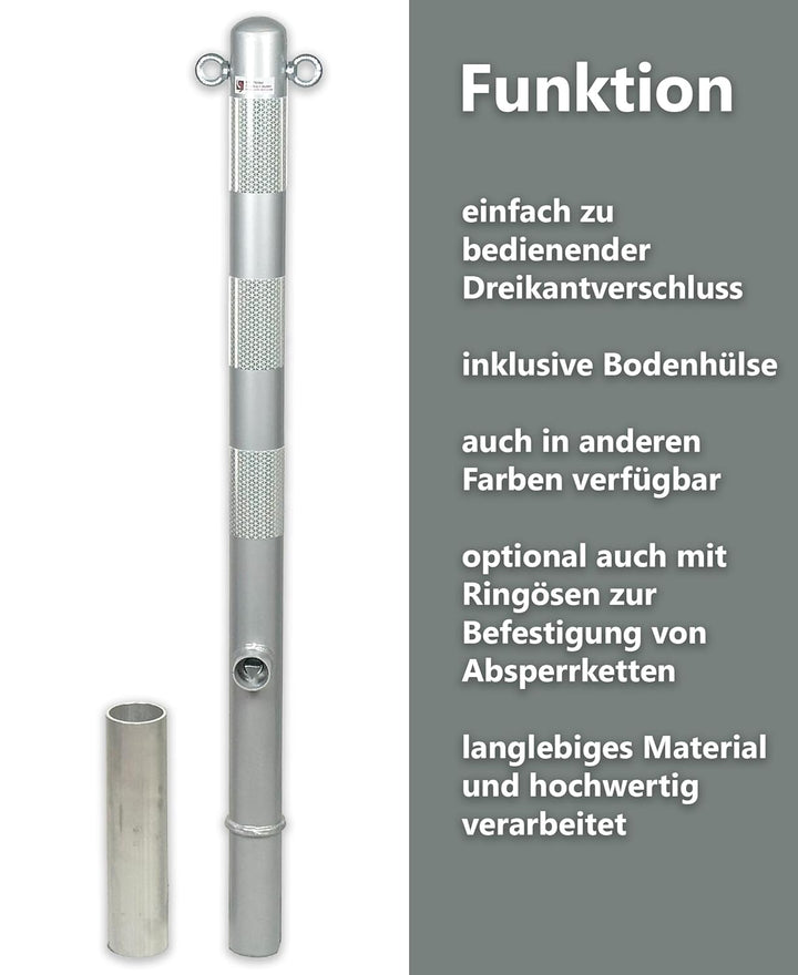 ES-Team UVAP80.04 Absperrpfosten Ø60mm x 1300 mm Stahl verzinkt, Herausnehmbar DIN 3223 Dreikant und