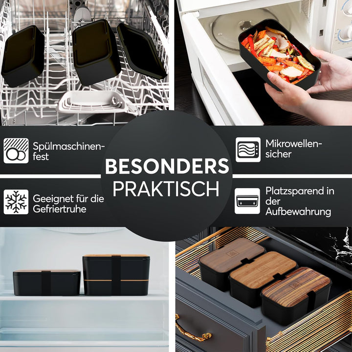 Umami Premium Lunchbox Erwachsene, Verschachtelbar Auslaufsichere Bento Box mit 4 Bestecke & Fächern