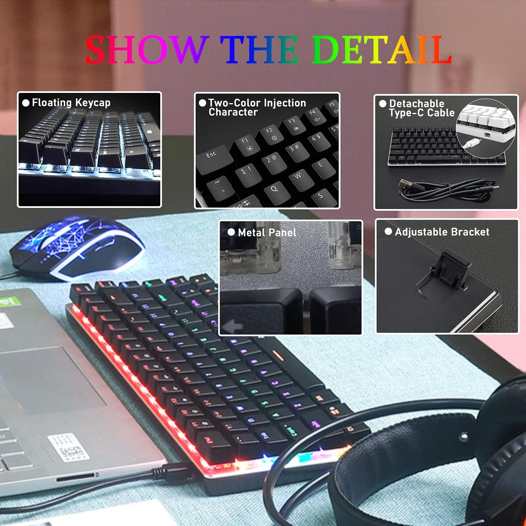 AK33 USB-Kabelgebundene Mechanische Gaming-Tastatur, 80 % Blaue Schalter Keyboard mit 19 RGB-Chroma-