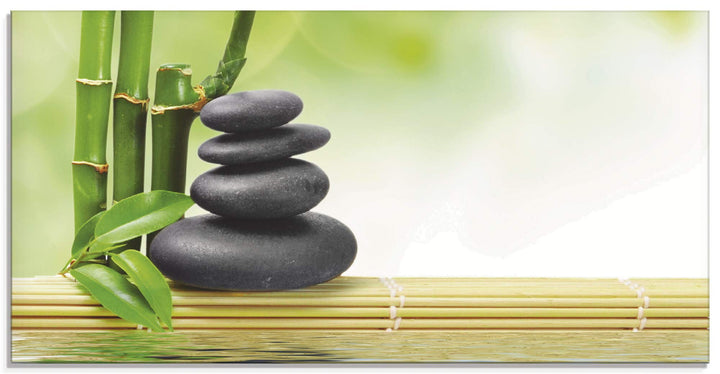 ARTland Glasbilder Wandbild Glas Bild einteilig 60x30 cm Querformat Asien Wellness Zen Spa Steine Ba