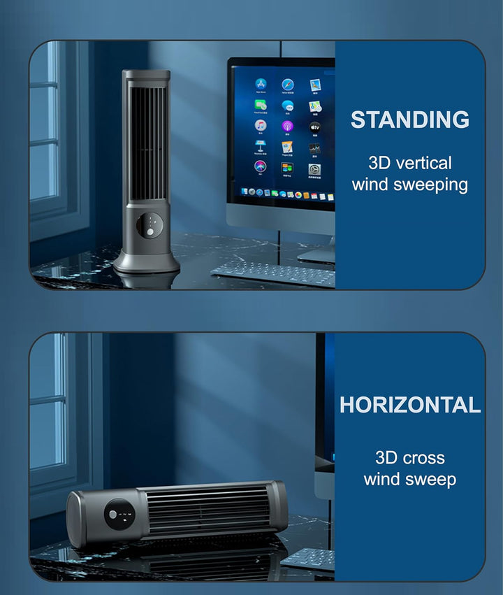 Jiawu 10'' Turmventilator für Schlafzimmer, Flügelloser Tischventilator mit 3 Geschwindigkeiten, Kom