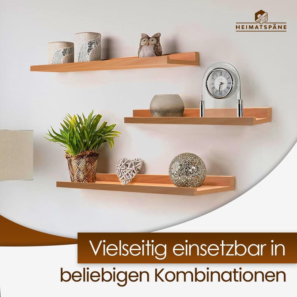 2er-Set Bilderleiste Kernbuche 40cm - Wandregal Holz [inkl. Schraubenabdeckungen aus Echtholz] Regal