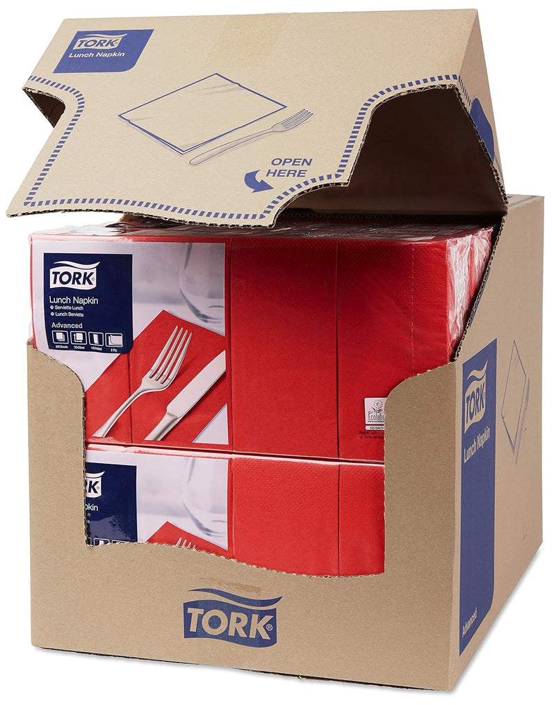 Tork 477417 Lunchservietten Rot 1/8 Falz / 2-lagige, vorgefaltete Papierservietten für Snacks oder k