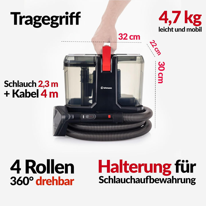 LEHMANN SteamWash 1800 Waschsauger & Dampfreiniger 4in1, Polsterreiniger und Teppichreiniger mit War